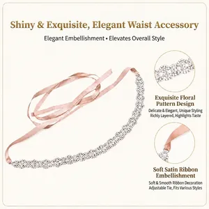 Detail of elegant flower rhinestone sash showing the intricate design and ribbon