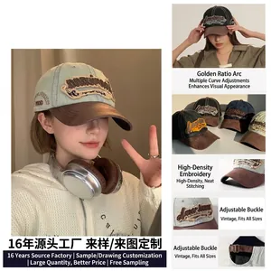 Vintage Washed Denim Baseball Cap Adjustable Embroidered Sun Protection Distressed Peaked Hat Outdoor Sport Accessory Men Women