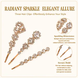 Vue détaillée d'un ensemble de barrettes dorées élégantes ornées de strass brillants