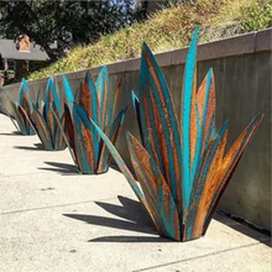 Piante di agave decorative in metallo per bordi da giardino con finitura ruggine e turchese