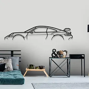 Moderna decorazione da parete nera con silhouette Porsche 911 GT3 per interni