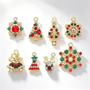 Legierung Weihnachtsanhänger Für DIY Schmuckherstellung Mit Strass Und Emaille Anhänger Baum Schneeflocke Elch Glocke