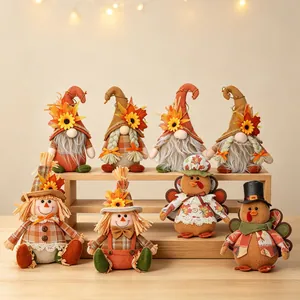 Thanksgiving Gnomes Plush Harvest Festival Scarecrow Turkey Dolls LED Lights Sunflower Maple Leaf Autumn Table Ornament