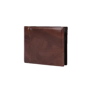 Cartera vintage de cuero marrón para hombre con logotipo MANDU grabado y tarjeteros