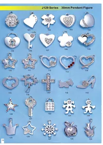 Varietà di ciondoli in lega d'argento 30mm con strass scintillanti per gioielli DIY.
