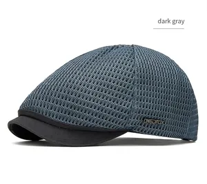 Detailed view of a dark gray mesh beret hat with breathable hollow-out design for summer