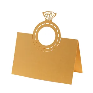 Elegant gold laser cut diamond ring wedding place card for table seating decoration