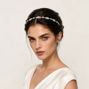 Elegant thin silver rhinestone headband for wedding or daily fashion hair styling.
