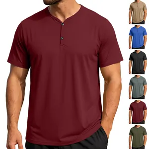 Detailed view of color variants for men's breathable V-neck Henley short sleeve T-shirt.