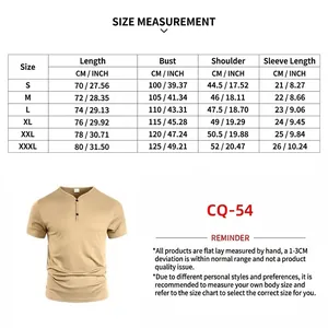 Tableau des tailles pour t-shirt col en V homme avec mesures de longueur et buste.