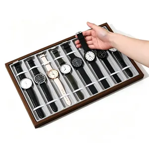 Professional 8-slot walnut wood grain watch storage tray and display organizer box with soft lining