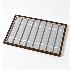 Professional 8-Slot Black Walnut Grain Wood Watch Display Tray with Grey Velvet Lining