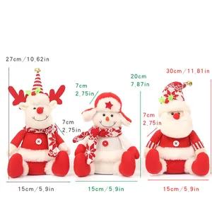 Size guide for Christmas plush set featuring Santa, Snowman and Reindeer figurines