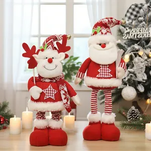 Standing Santa Claus and reindeer plush dolls for festive Christmas home decor