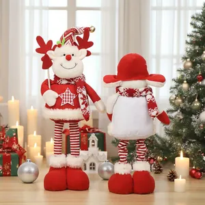 Pair of standing plush Christmas reindeer dolls with telescopic legs for festive decor