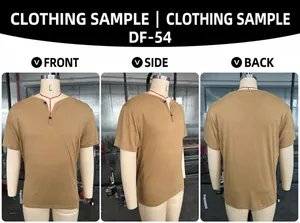 Meerdere weergaven van de voor-, zij- en achterkant van het kaki heren T-shirt met V-hals