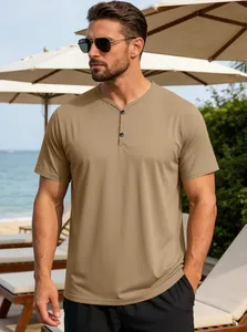 Ανδρικό χακί Henley κοντομάνικο μπλουζάκι από αναπνεύσιμο ύφασμα για καθημερινή χρήση