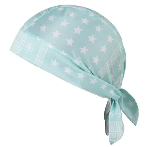 Light blue elastic star print pirate bandana cap with adjustable ties for cycling and sports