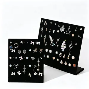 Velvet Jewelry Display Stand L-Shaped Earring Organizer Board Necklace Holder Desktop Vertical Professional Rack Storage