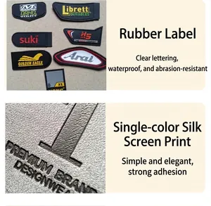 Close-up detail of custom rubber labels and silk-screen printing on travel cosmetic bag