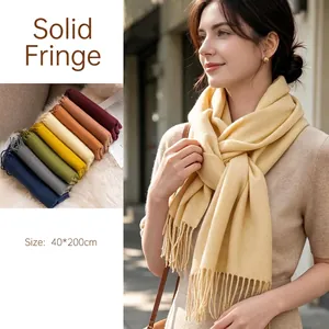 Écharpe Femme Couleur Unie Sensation Faux Cachemire Avec Glands Châle Chaud en Polyester pour Automne Hiver Extérieur Quotidien Décontracté