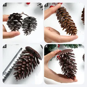 Vistas detalladas de cuatro estilos de piñas artificiales para decoraciones navideñas