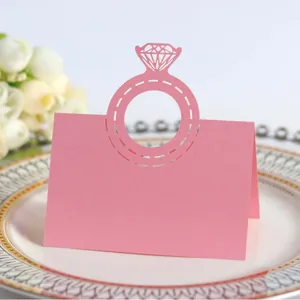 Elegant pink laser-cut diamond ring seat place card for wedding table reception