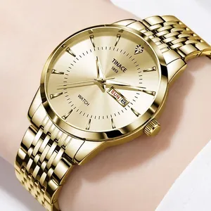 Luxuriöse goldene mechanische Automatik-Herrenuhr aus Edelstahl mit Datumsanzeige