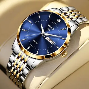 Luxuriöse automatische Herrenuhr mit blauem Zifferblatt und zweifarbigem Stahlband