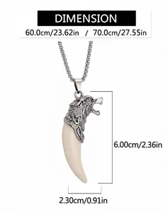 Dimensions of vintage stainless steel wolf tooth pendant necklace for men