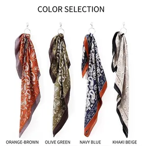 Vintage paisley silk square scarves in four colors displayed against a white background.