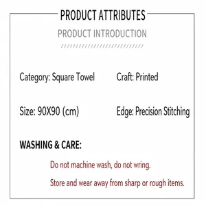 Detailed product attributes and washing care guide for 90x90cm large square scarf