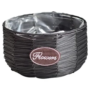 Handgewebter schwarzer runder Blumenkorb aus Rattan-Imitat für diverse Sukkulenten