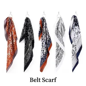 Vintage Paisley Printed Square Scarf Retro Hip Hop Satin Head Scarf Multicolor Polyester Neck Scarf For Women Men Accessory