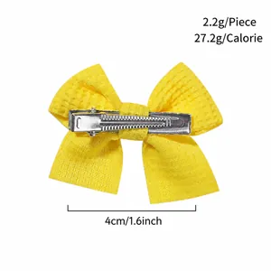 Detailed measurements of the 1.6 inch yellow handmade fabric bow hair clip for girls.