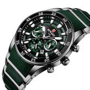 Luxuriöse wasserdichte Quarzuhr für Herren mit grünem Zifferblatt und Chronographen