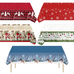Mantel navideño desechable de PE con patrones de copos de nieve y renos para fiestas