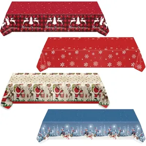 Juego de manteles navideños desechables de PE con motivos festivos de renos y copos de nieve