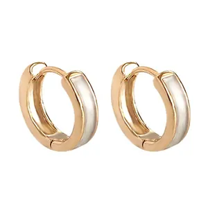 Elegant gold-finished hoop earrings with white enamel inlay for women fashion