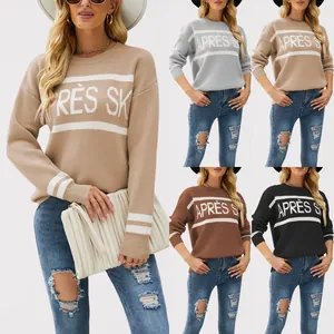 Maglione in Maglia da Donna con Girocollo Après Ski Lettera Jacquard a Maniche Lunghe Casual Invernale Caldo Pullover