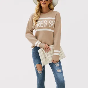 Maglione casual da donna in maglia a girocollo con scritta jacquard Après Ski bianca