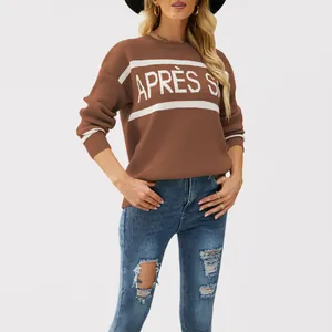 Maglione in maglia marrone da donna con striscia bianca e design jacquard Après S