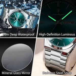 Luxuriöse wasserdichte Quarz-Herrenuhr mit Leuchtzeigern und einem Edelstahlarmband