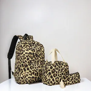 Girls School Backpack Lunch Bag And Pencil Case Leopard Cow Galaxy Rainbow Printed Oxford Cloth Waterproof Travel Rucksack