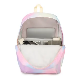 Fashionable pastel gradient starry print backpack for girls with multi-compartment interior