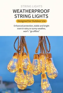 Guirlande lumineuse extérieure étanche avec ampoules vintage et décor en corde de chanvre.