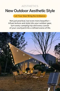 Guirlande solaire étanche décorant un auvent de camping en plein air au crépuscule