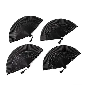 Juego de 4 abanicos chinos plegables negros elegantes con borlas decorativas para danza