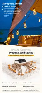 Guirlande lumineuse solaire en corde de chanvre avec des ampoules LED blanc chaud