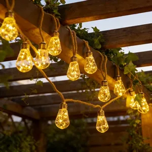 Guirlande Lumineuse Solaire en Corde de Chanvre Ampoules LED Edison Étanche pour Camping Extérieur Jardin Décoration Noël